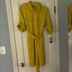 Sharagano Yellow Belted Shirt Dress